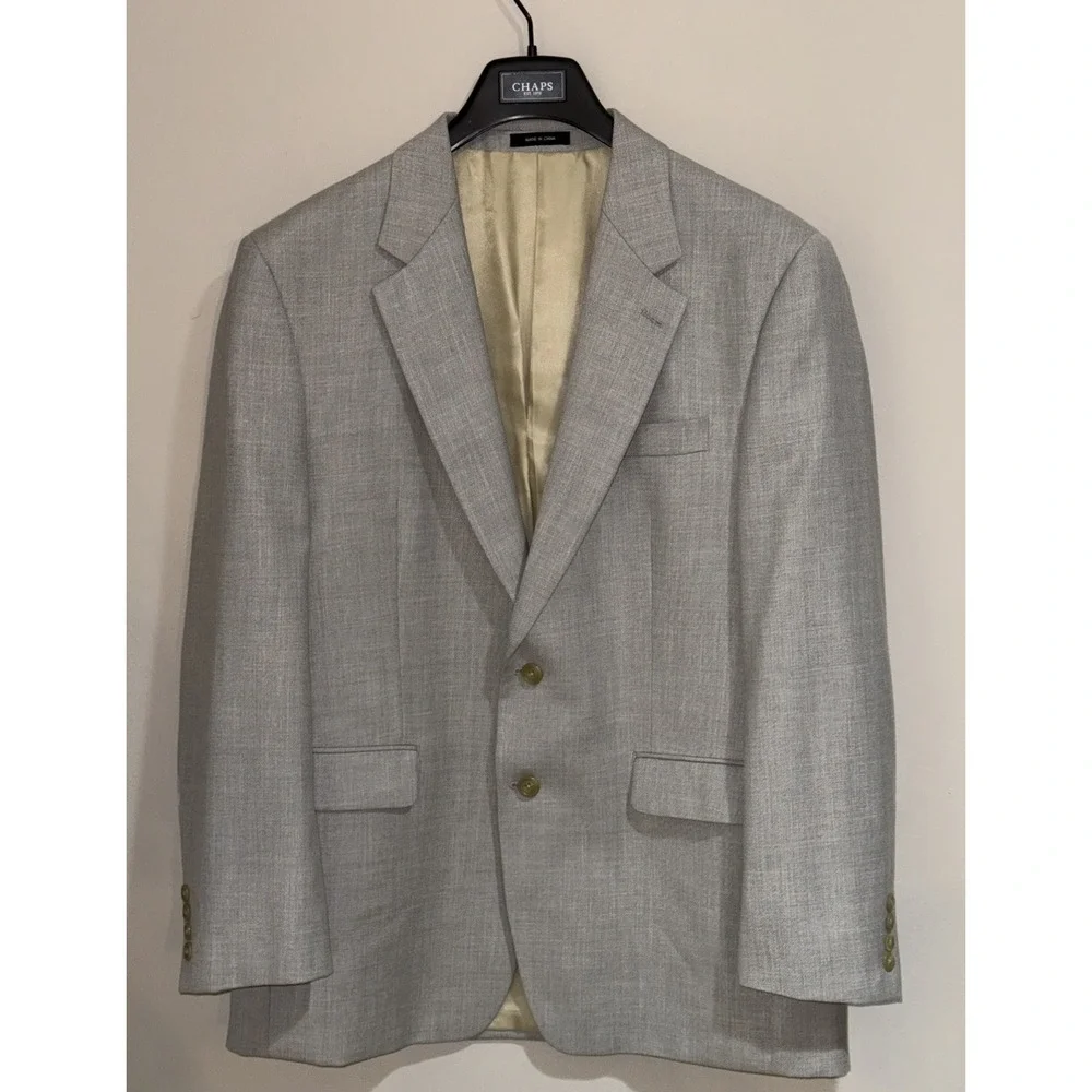 Chaps Blazer Sport Coat Men's 42R Light Gray 6 Pockets 2 Button Front Textured